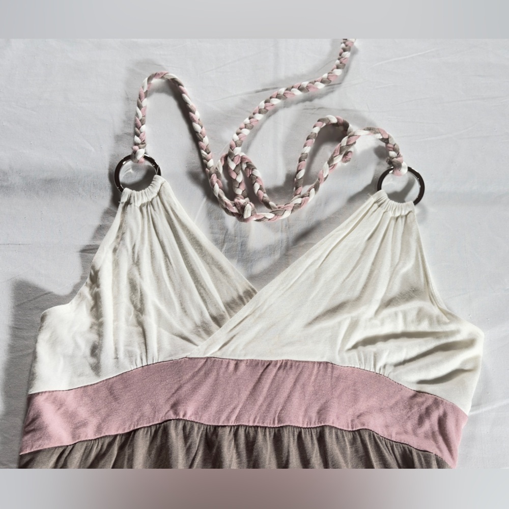 Lascana Stylish Halter Dress in Cream and Pink. Size 6 - Picture 3 of 5